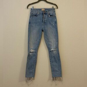 MOTHER Light Blue The Stunner Distressed Ankle Fray Jeans Dreamer Size 25